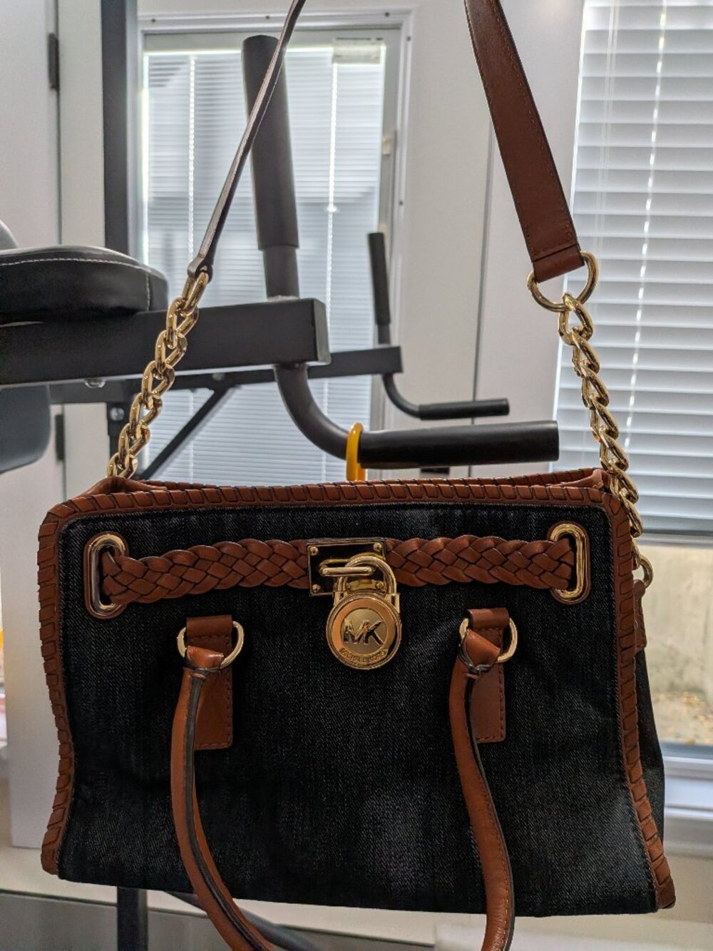 Michael Kors Whipstitch Denim and Leather Hamilton Satchel/ Shoulder Bag